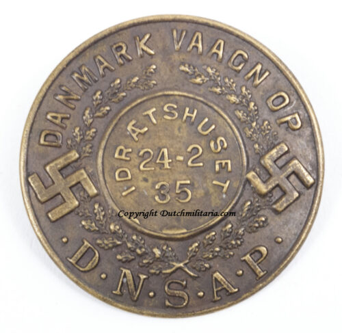 (Denmark) DNSAP – Danmarks Nationalsocialistiske Arbejderparti - Danmark Vaagn Op - Idraetshuset 24-2-35 badge (EXTREMELY RARE!)