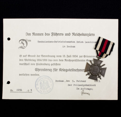 Ehrenkreuz für Frontkämpfer + citation (Bochum)