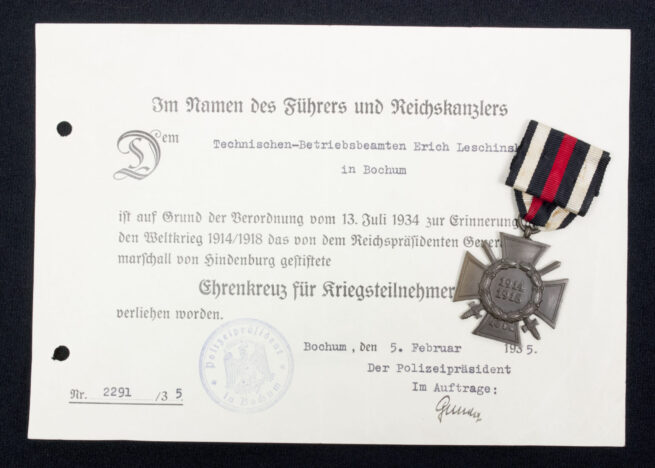 Ehrenkreuz für Frontkämpfer + citation (Bochum)
