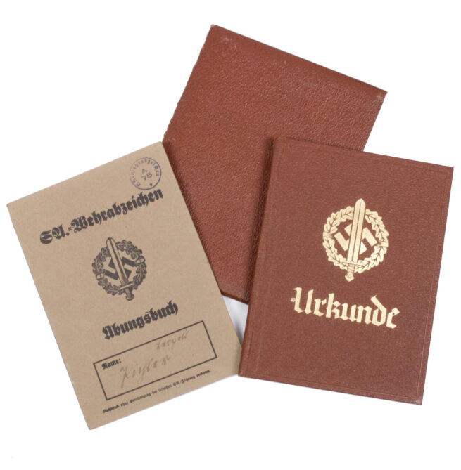 SA Sportabzeichen Urkunde booklet with passphoto + SA Wehrabzeichen Ubungsbuch