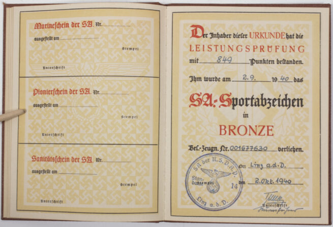 SA-Sportabzeichen-Urkunde-booklet-with-passphoto-SA-Wehrabzeichen-Ubungsbuch