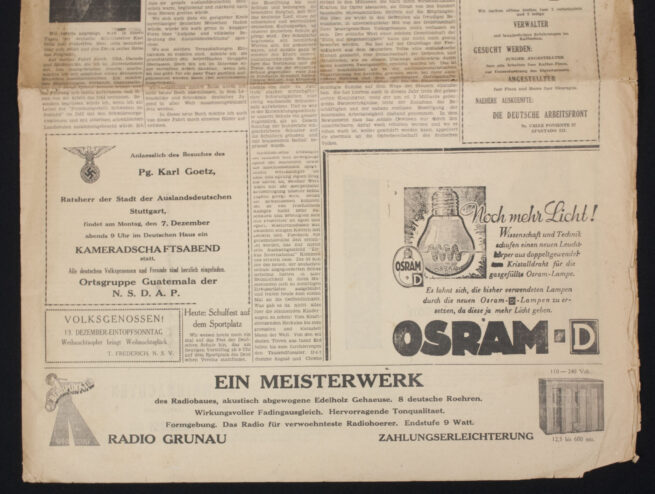 (Newspaper) Deutsche Zeitung für Guatemala und Das übrige Mittelamerika - 6 Dez. 1936 - Very rare