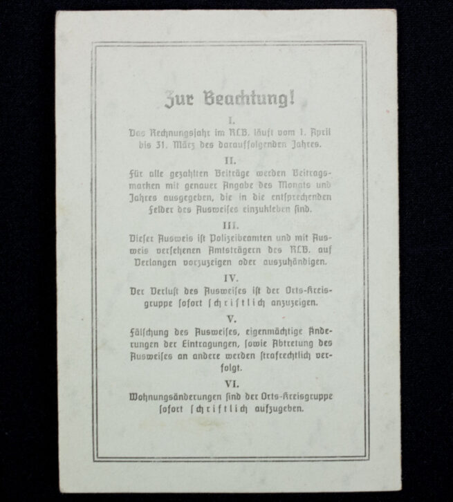 Reichsluftschutzbund Mitgliedsausweis Landesgruppe Rheinland 1935