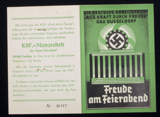 Die deutsche Arbeitsfront N.S.G. Kraft durch Freude Gau Düsseldorf Ausweis