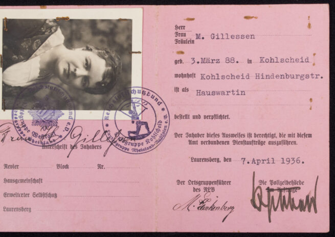 Reichsluftschutzbund-Ortsgruppe-Westkant-Ausweis-für-Hauswarte-1936