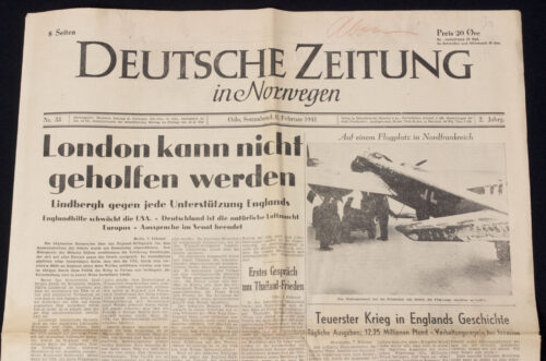 (Newspaper) Deutsche Zeitung in Norwegen 9. Februar 1941