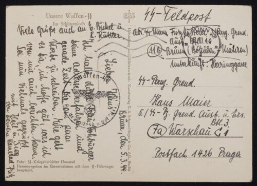 (Postcard) Unsere Waffen-SS im Schützenloch - Postally sent as SS Feldpost (2Panz. Gren. Ausb. Btl. 10)