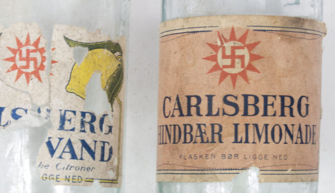 (Denmark) Two old style Carlsberg bottles with swastika bottle's and caps (1935 + 1924)