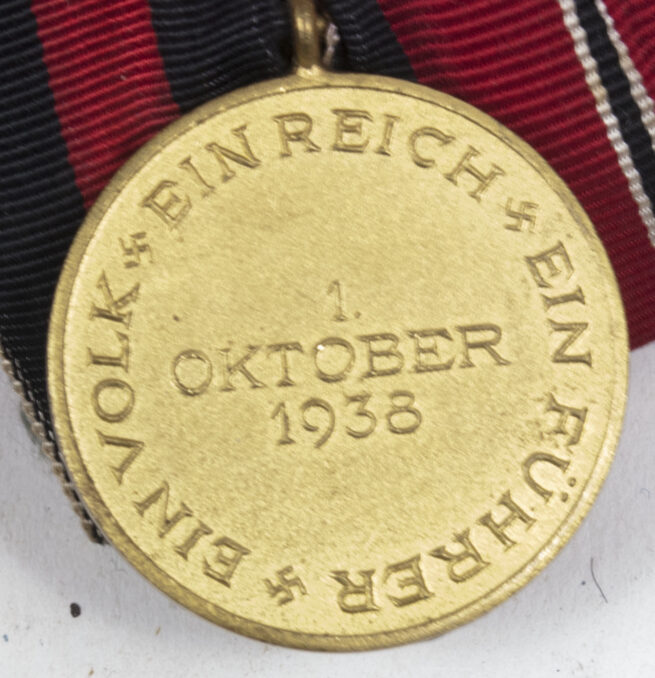 German WWII medalbar with Ek2 + Ostmedaille + Sudetenland annexationmeda