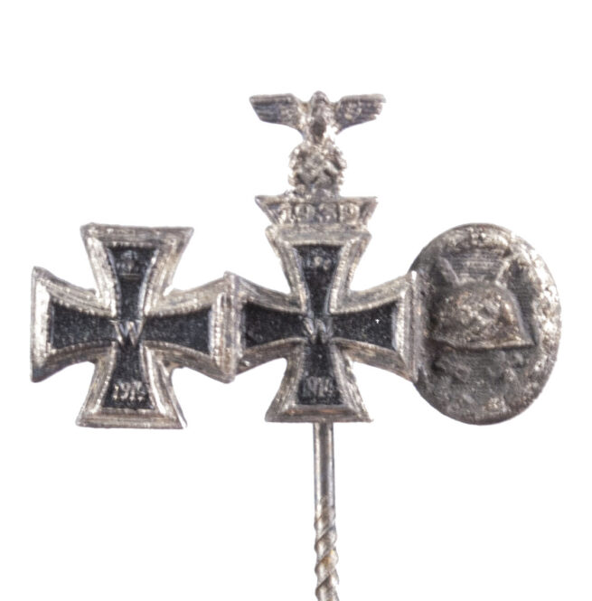 Miniature stickpin medals with EK1, EK2, Wiederholungsspange, Silver Woundbadge