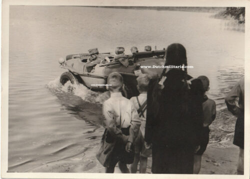 (Pressphoto) Unpublished Hitlerjugend in SS-Schwimmwagen photo (18 x 13 centimeters)