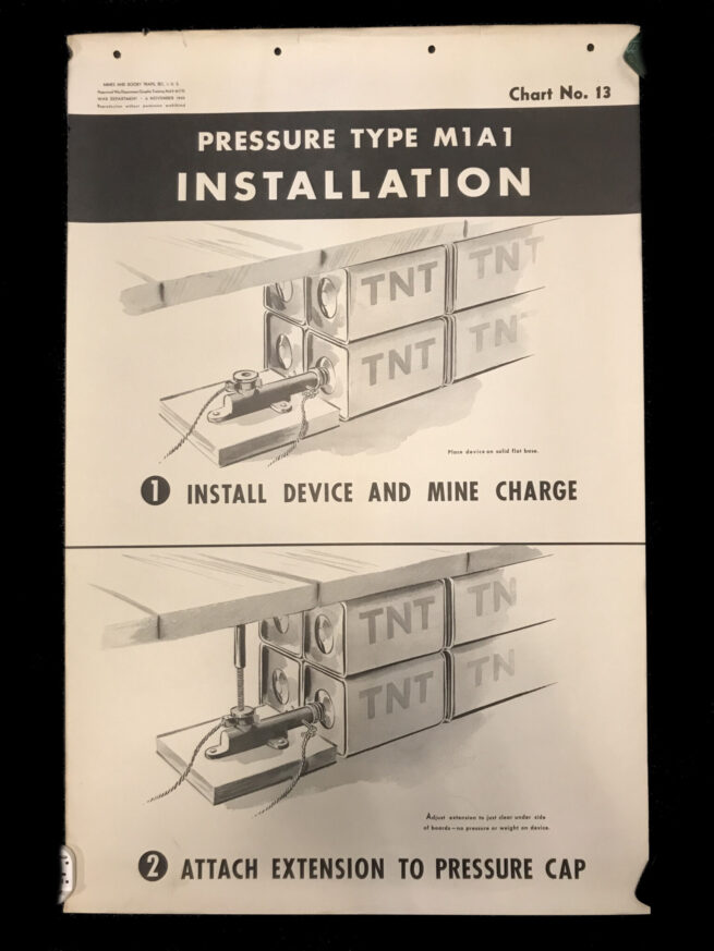 WWII USA Mines and Booby Traps Training aid poster Pressure Type M1A1 Installation (TNT)WWII USA Mines and Booby Traps Training aid poster Pressure Type M1A1 Installation (TNT)