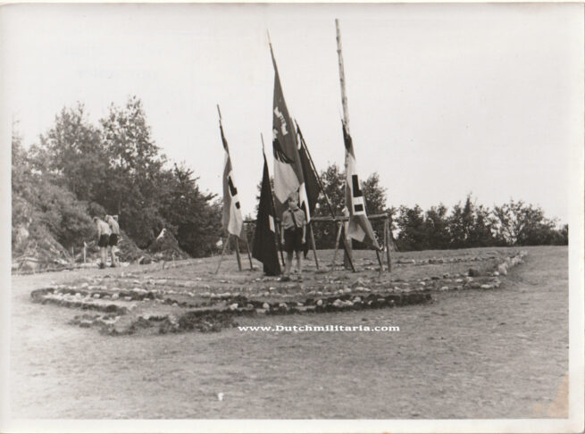 (Pressphoto) Unpublished Hitlerjugend "camp/flags" photo (18 x 13 centimeters).