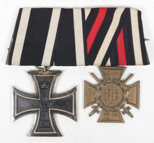Medalbar with WWI Iron Cross second class + Frontkämpfer Ehrenkreuz + ribbonbar