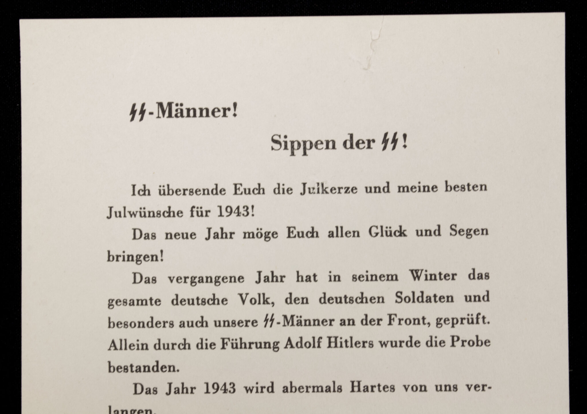 Der Reichsführer-SS Julkerze document (1943) - extremely rare