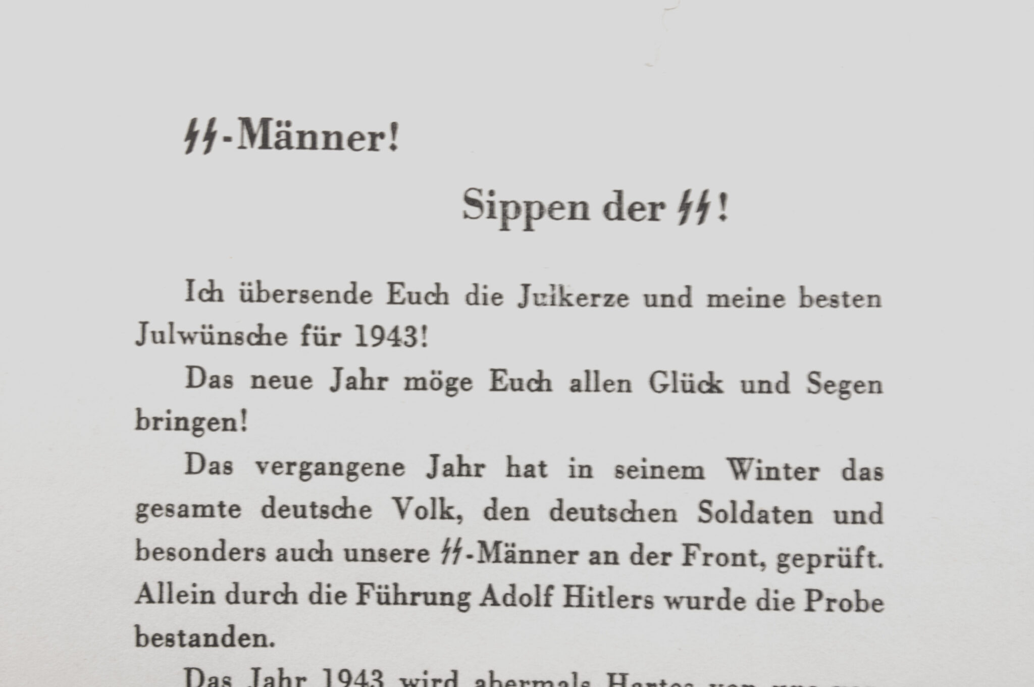 Der Reichsführer-SS Julkerze document (1943) - extremely rare