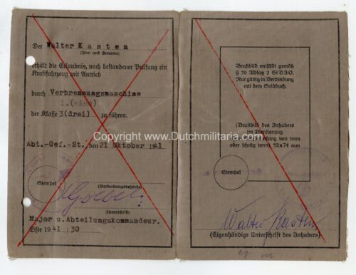 (Passes) SS-Rottenführer Walter Kasten SS-Fuhrerschein + SS Fahrlehrerschein (SS-Brigade Nederland) - rare