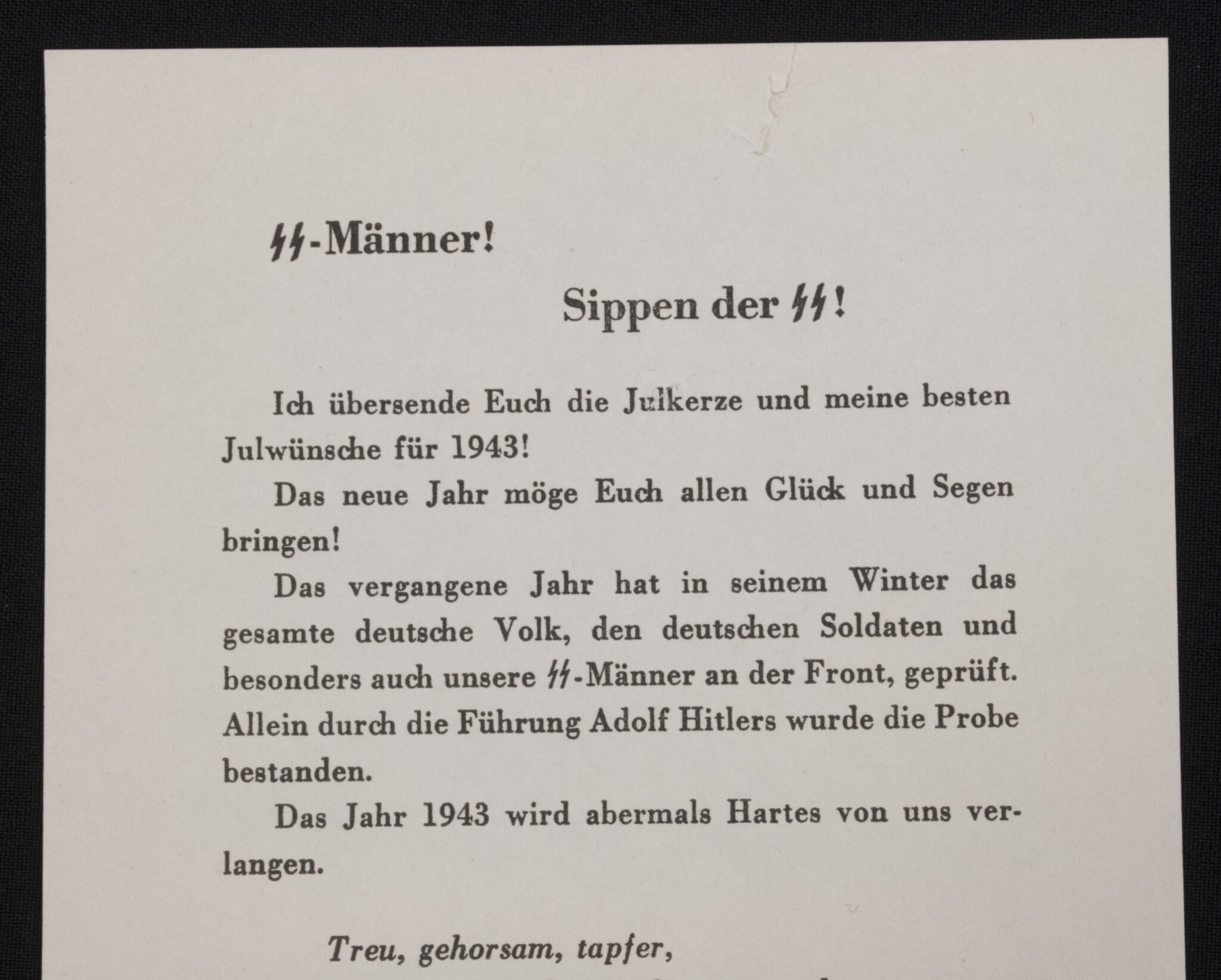 Der Reichsführer-SS Julkerze document (1943) - extremely rare