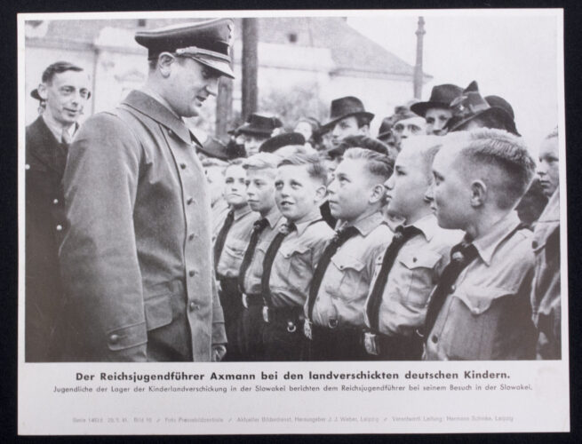 German WWII Bilderkasten paper photo Der Reichsführer Axmann bei den landverschickten deutschen Kindern