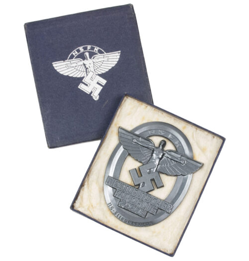 Cased Nationalsozialistisches Fliegerkorps (NSFK) Westdeutscher Rundflug 24.u.25.6.39 plaque (Maker Brehmer)