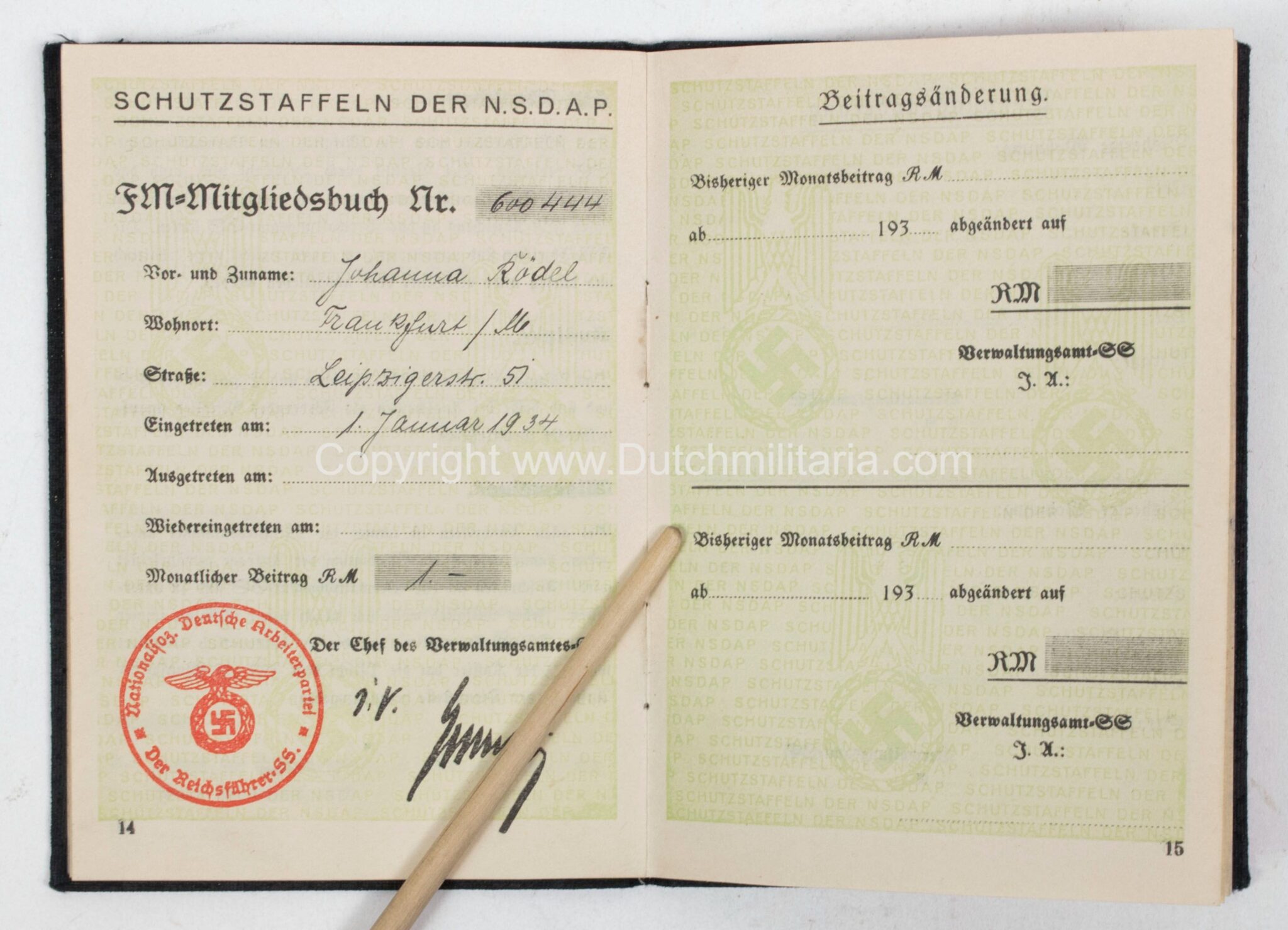 SSFM Förderndes Mitglied / FMMitgliedsbuch 600444 (1934 edition