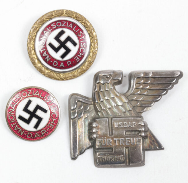 NSDAP-Gold-partybadge-GPB-30187-Goldenes-parteiabzeichen-Silver-Gauabzeichen-Thüringen-99-from-SA-Truppführer-Hermann-Werner