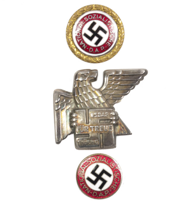 NSDAP-Gold-partybadge-GPB-30187-Goldenes-parteiabzeichen-Silver-Gauabzeichen-Thüringen-99-from-SA-Truppführer-Hermann-Werner