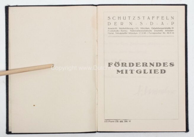 SS-FM Förderndes Mitglied FM-Mitgliedsbuch #600444 (1934 edition) - Very rare