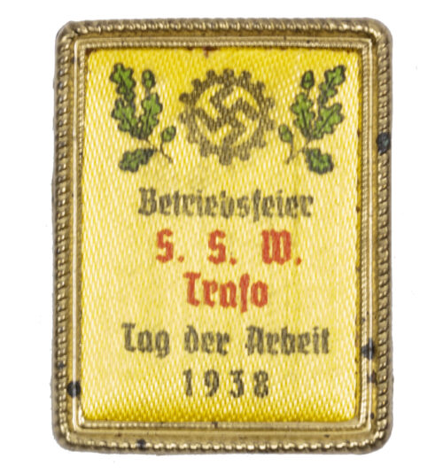 Tag der Arbeit Betriebsfeier S.S.W. Trafo 1938 abzeichen - Very rare