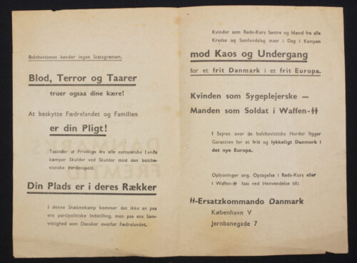 (Danish Waffen SS) Det Gaelder Europas og dermed ogsaa Danmarks Fremtid folder - Very rare