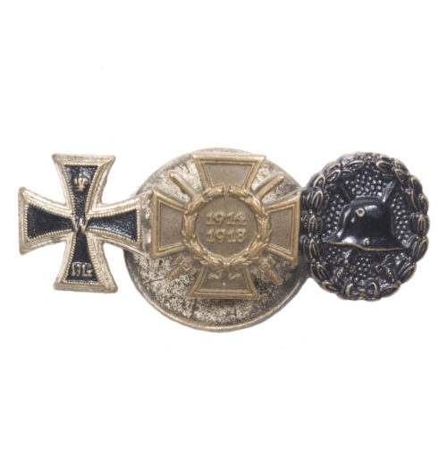 WWI Buttonhole miniature medal with Iron Cross, Frontkämpfer Ehrenkreuz and black Woundbadge