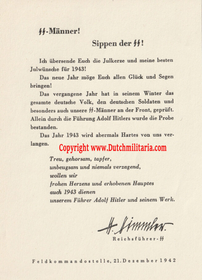 Der Reichsführer-SS Julkerze document (1943) - extremely rare