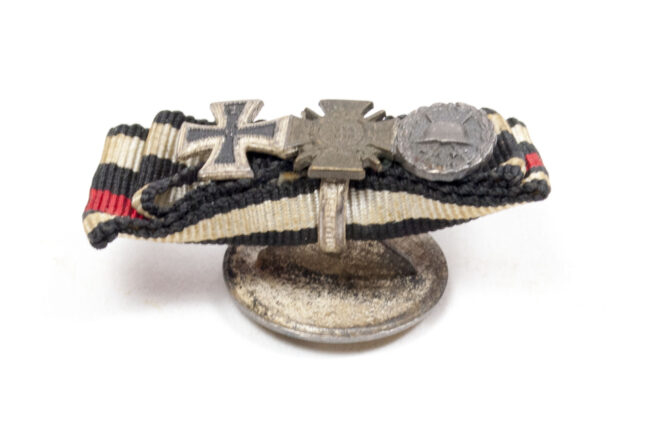 Buttonhole-ribbonbar-with-Iron-Cross-Frontkämpfer-Ehrenkreuz-silver-Woundbadge