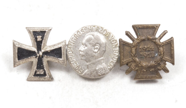 German WWI miniature medals Baden with Ek2 _ medaille für Verdienst + Frontkampfer Ehrenkreuz