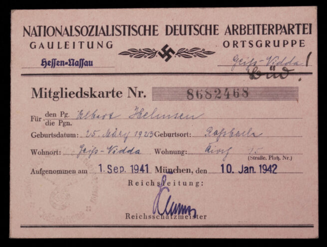 NSDAP Mitgliedskarte #8682468 (1942)