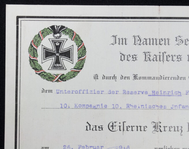 WWI Iron Cross second Class Eiserne Kreuz II. Klasse citation (made of oil cloth)