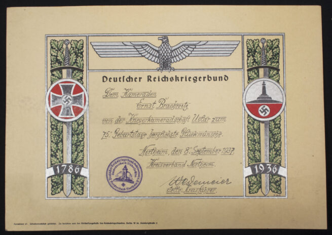 Deutscher Reichskriegerbund citationgroup (with GoldeneHochzeit Ukrunde, Mutterkreuz Urkunde, etc) - rare