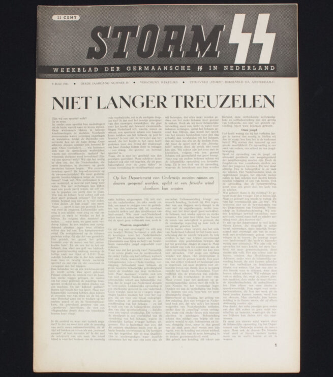 (Newspaper) Storm SS – Derde Jrg. Nr. 14 – 9 juli 1943 - Fritz Schmidt commemorative article