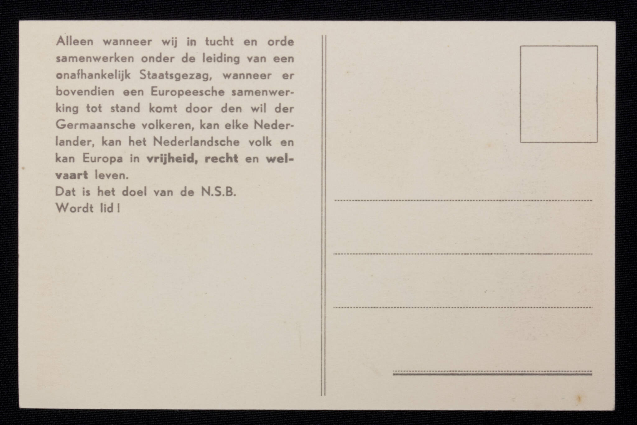 (Postcard) NSB Vrijheid - Recht - Welvaart