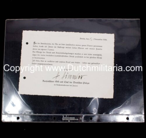 Reichsführer SS Heinrich Himmler original autograph on thanks card for sympathy because of his fathers funeral (1936) - RARE