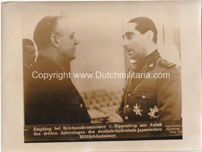 (Pressphoto) Empfang bei Reichsaussenminister v. Ribbentrop... (24x18cm)