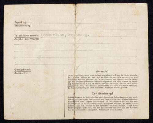 Sonderausweis N.V. Nederlandsche Spoorwegen Niederländische Eisenbahnen A.G. Amersfoort (1944)