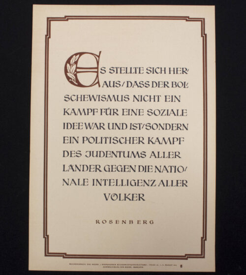 WWII German Wochenspruch (propaganda miniposter) with a saying of Alfred Rosenberg