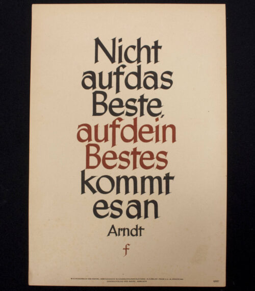 WWII German Wochenspruch (propaganda miniposter) with a saying of Arndt