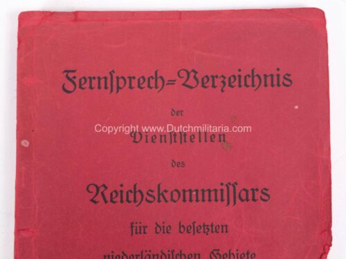 (Phonebook Reichskommissariat) Fernsprech-Verzeichnis der Dienststellen des Reichskommissars für die besetzten niederländische Gebiete (1941) - extremely rare