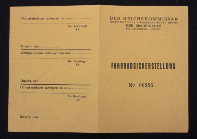 (Pass) Der Reichskommissar für die Besetzten Niederländischen Gebiete - Der Beauftragte für die Provinz Utrecht - Fahrradsicherstellung (1942)