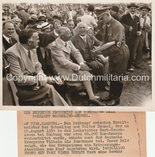 (Pressphoto) Der Deutsche Kronprinz als Zuschauer beim Boxkampf Schmeling-Neusel (1934)