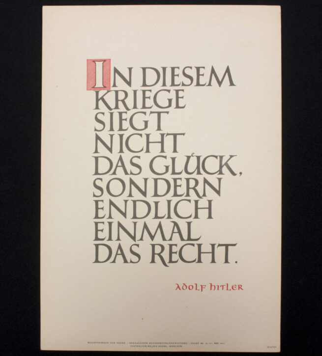 WWII German NSDAP Wochenspruch (propaganda miniposter) – Adolf Hitler