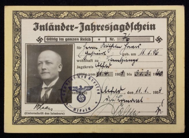 2x Inlämder-Jahresjagdschein from the same man (1939 + 1940)
