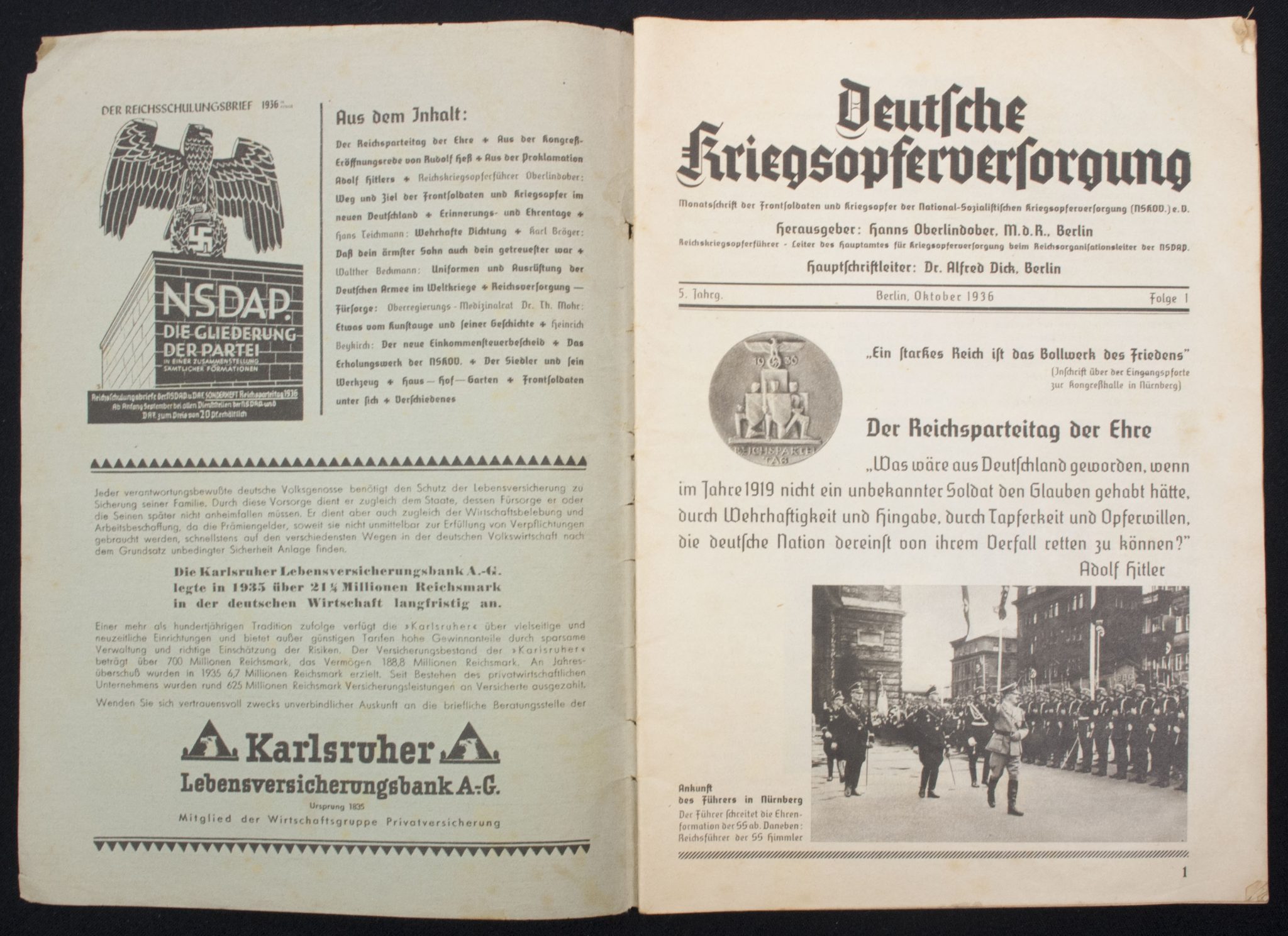 (Magazine) Deutsche Kriegsopferversorgung. 5. Jahrg. Berlin, Oktober 1936. Folge 1